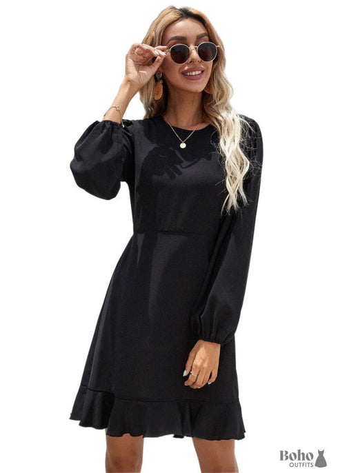Boho chic long sleeve black dress